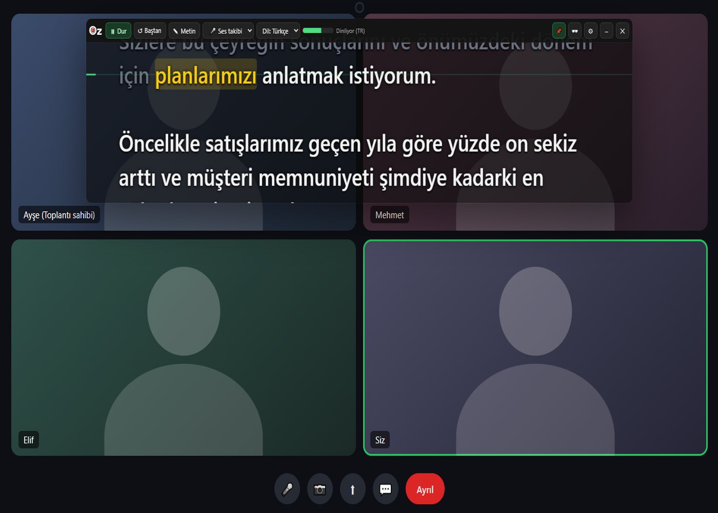 Görüntülü görüşme sırasında ekranın üstünde duran OzPrompter penceresi
